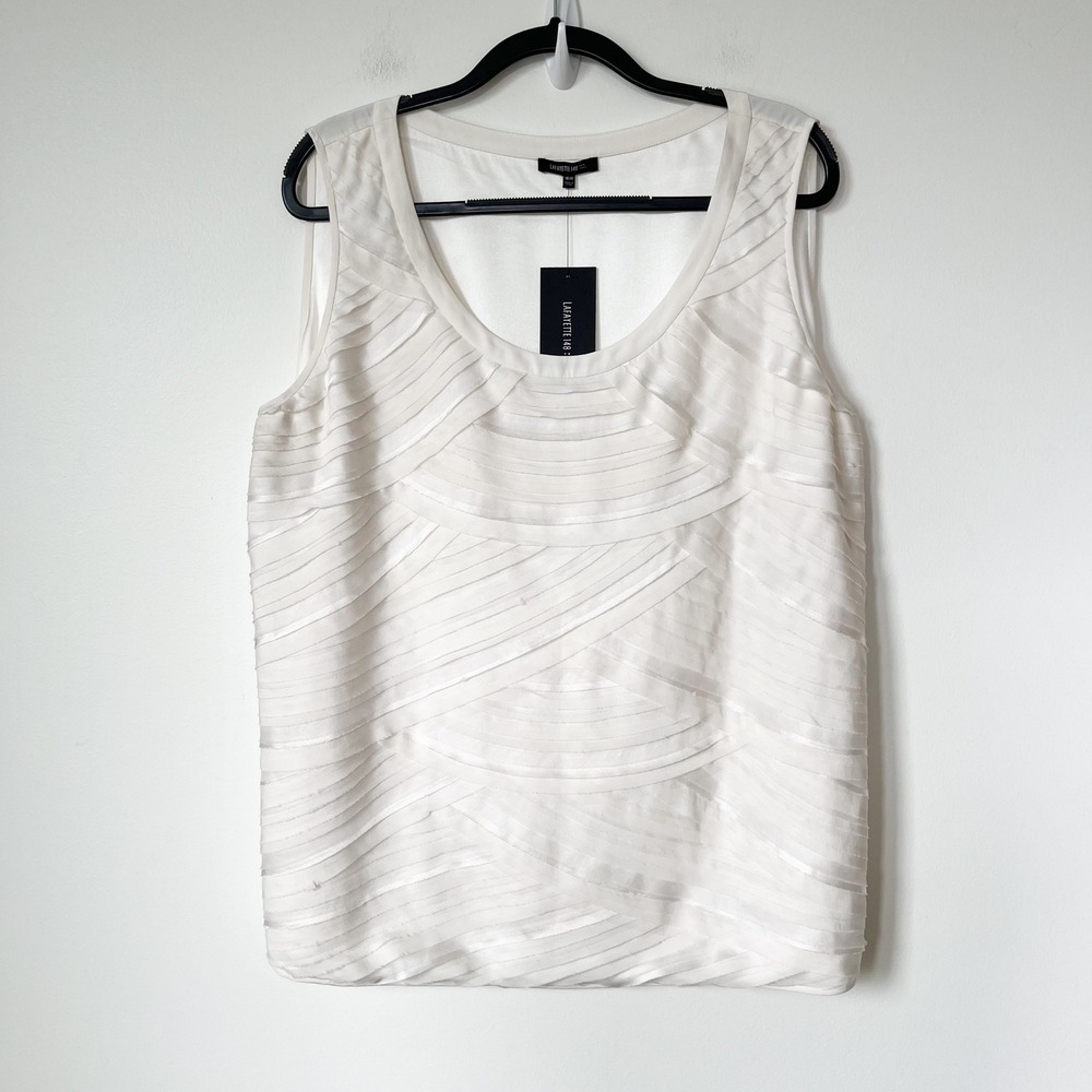 NEW Lafayette 148 New York White Ivory Pleated Sleeveless Shell Top Womens 16W